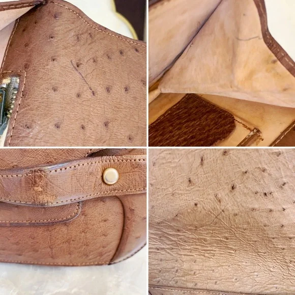 Vintage Brown Ostrich Leather Small Purse Bag